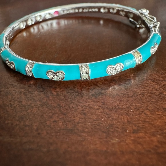 Girl’s Rhodium Hearts Bangle with Blue enamel. Super cute and great condition. - Picture 2 of 3